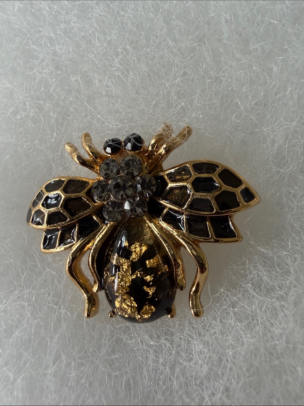 Gold and Black Bee Brooch Pin - Women's Fashion Jewelry